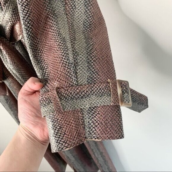 Laffaire Snakeskin Print Long Trench Coat Double Breasted  Button Belted Medium - Picture 8 of 12